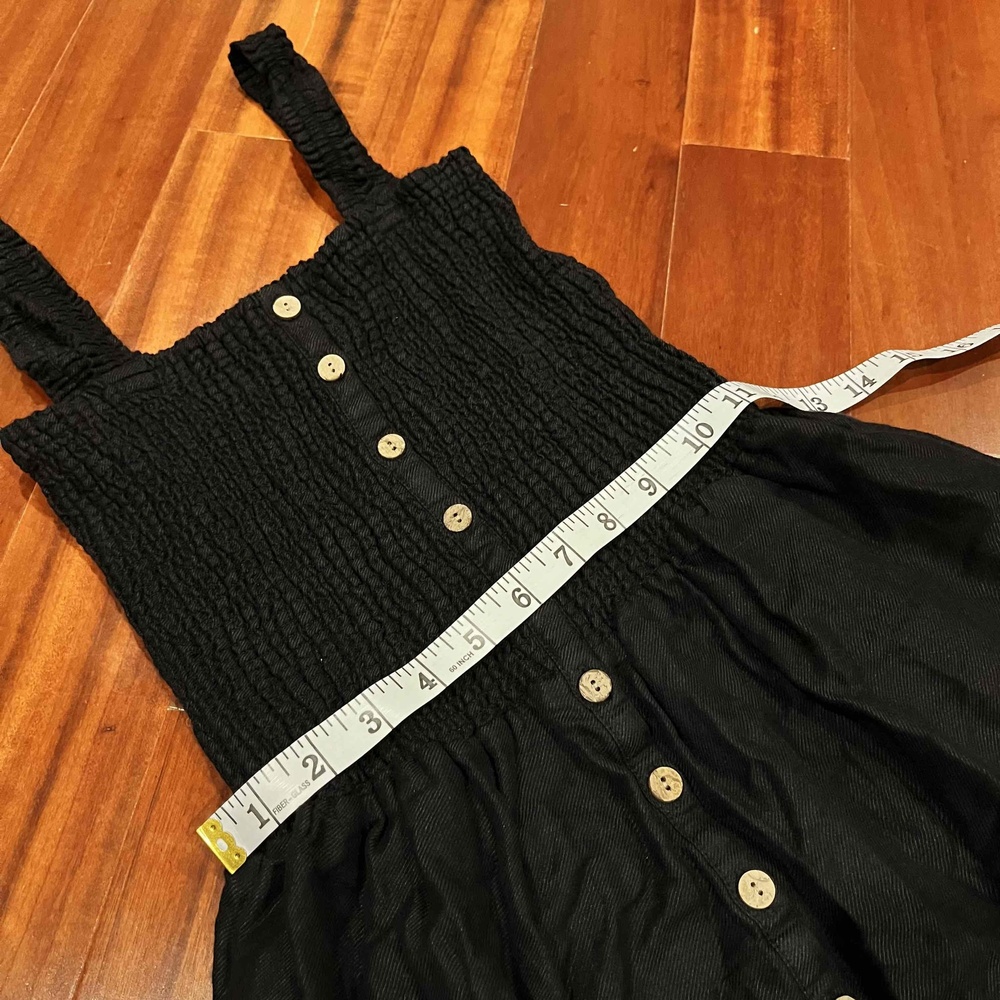 Chaser Black Linen Blend Dress Button Front Sleeveless Smock Bodice Size Medium - Picture 7 of 7